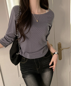 7分丈ドットボートネックTシャツ CHARCOAL