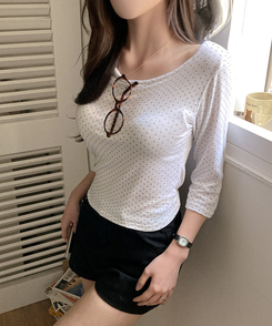 7分丈ドットボートネックTシャツ IVORY