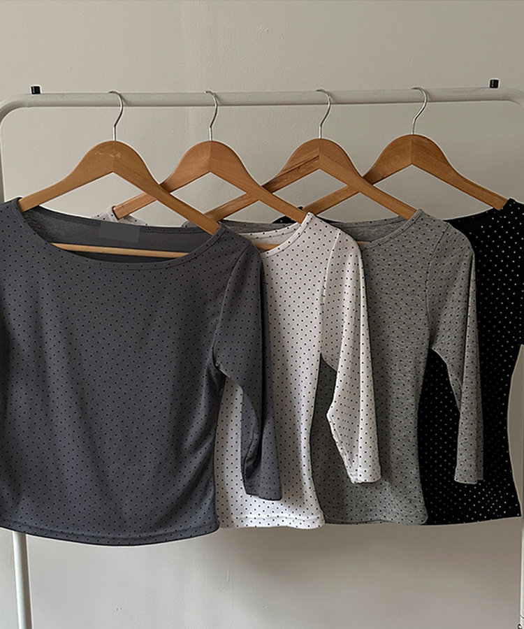 7分丈ドットボートネックTシャツ