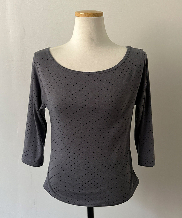 7分丈ドットボートネックTシャツ