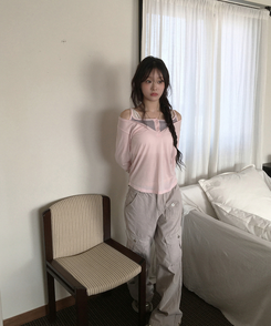 レイヤードVネックトップス PINK