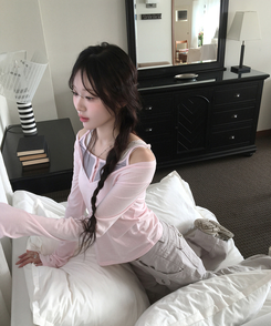 レイヤードVネックトップス PINK