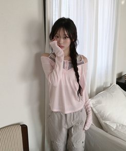 レイヤードVネックトップス PINK