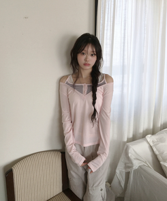 レイヤードVネックトップス PINK