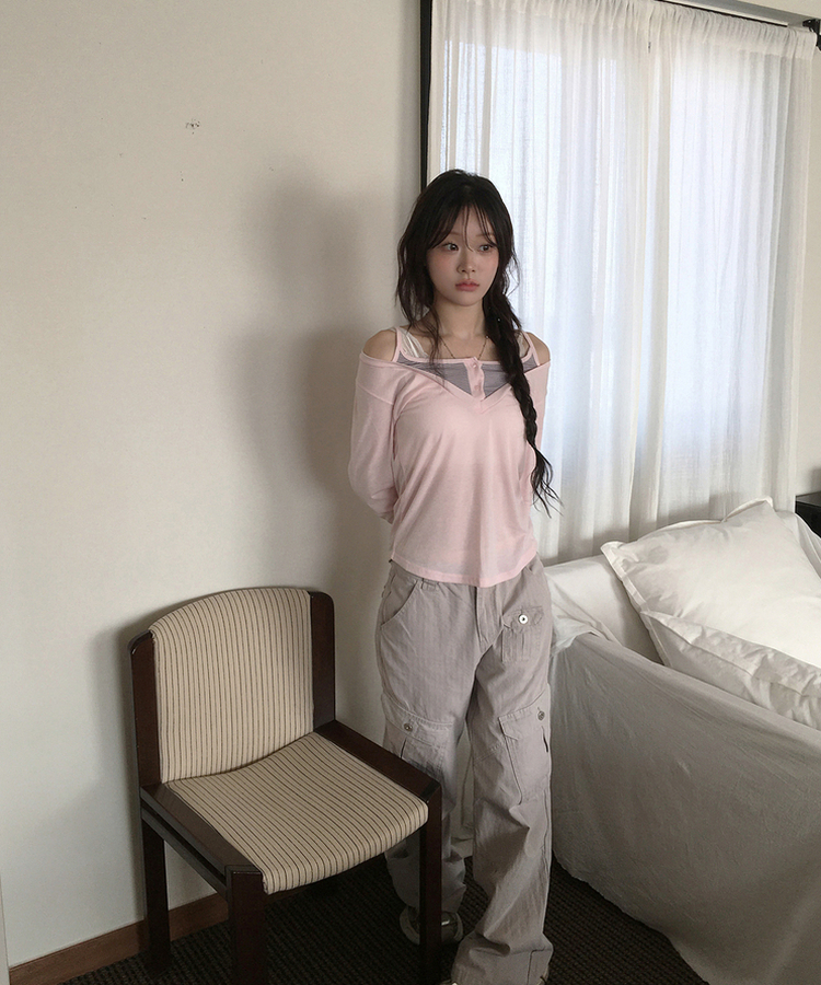 レイヤードVネックトップス PINK