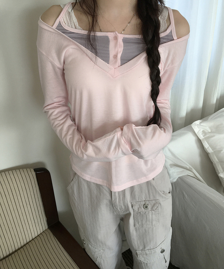 レイヤードVネックトップス PINK