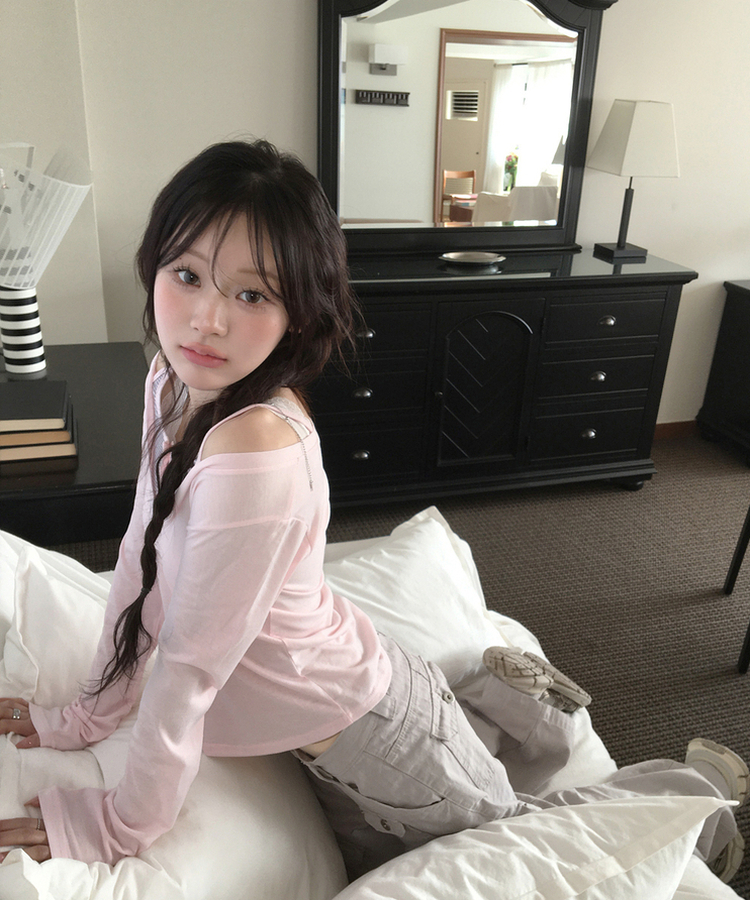 レイヤードVネックトップス PINK