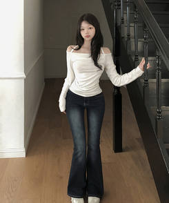 【丈別】ハイウエストブーツカットデニムパンツ BLUE