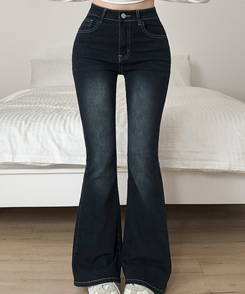 【丈別】ハイウエストブーツカットデニムパンツ BLUE