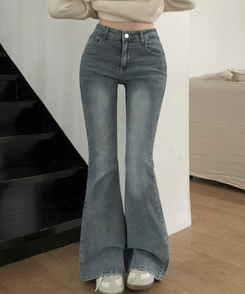 【丈別】ハイウエストブーツカットデニムパンツ LIGHT BLUE