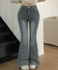 【丈別】ハイウエストブーツカットデニムパンツ LIGHT BLUE