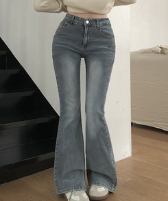 【丈別】ハイウエストブーツカットデニムパンツ LIGHT BLUE