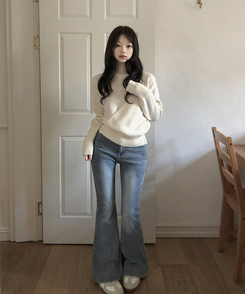 【丈別】ハイウエストブーツカットデニムパンツ LIGHT BLUE