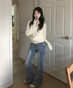 【丈別】ハイウエストブーツカットデニムパンツ LIGHT BLUE