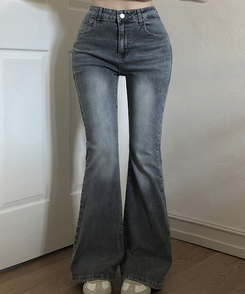 【丈別】ハイウエストブーツカットデニムパンツ LIGHT BLUE