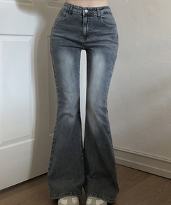 【丈別】ハイウエストブーツカットデニムパンツ LIGHT BLUE