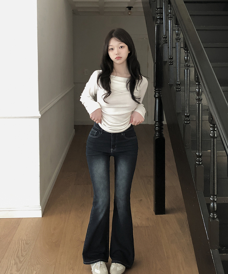 【丈別】ハイウエストブーツカットデニムパンツ BLUE