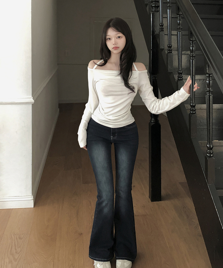 【丈別】ハイウエストブーツカットデニムパンツ BLUE