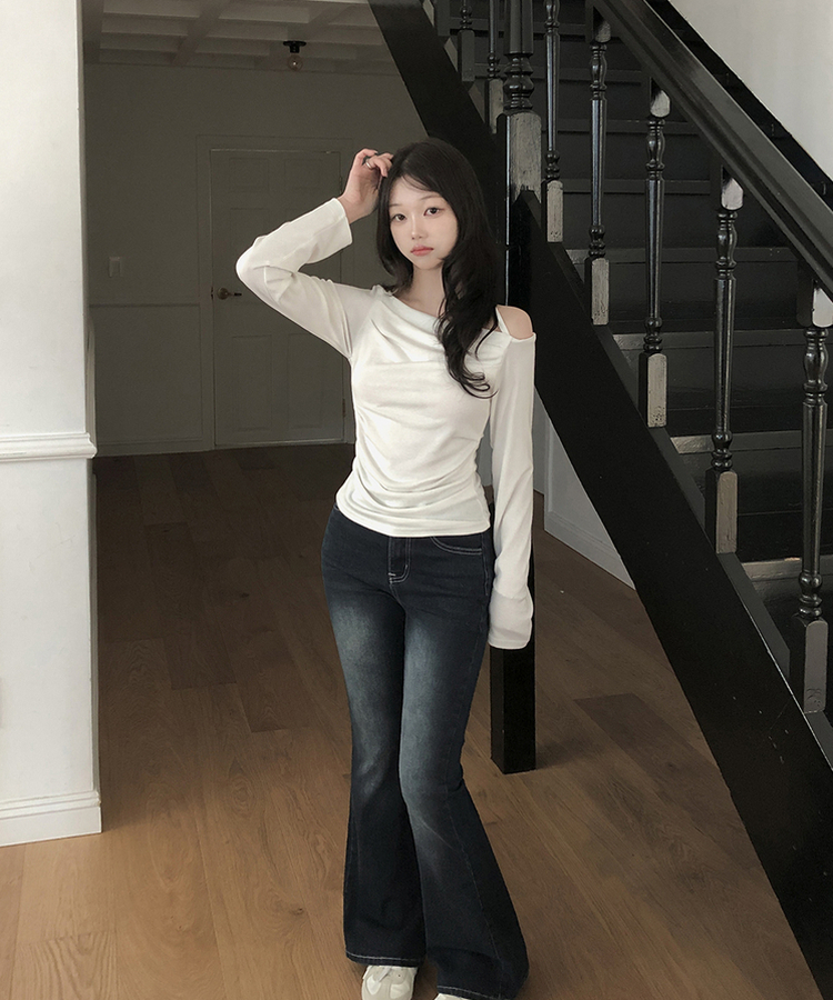 【丈別】ハイウエストブーツカットデニムパンツ BLUE