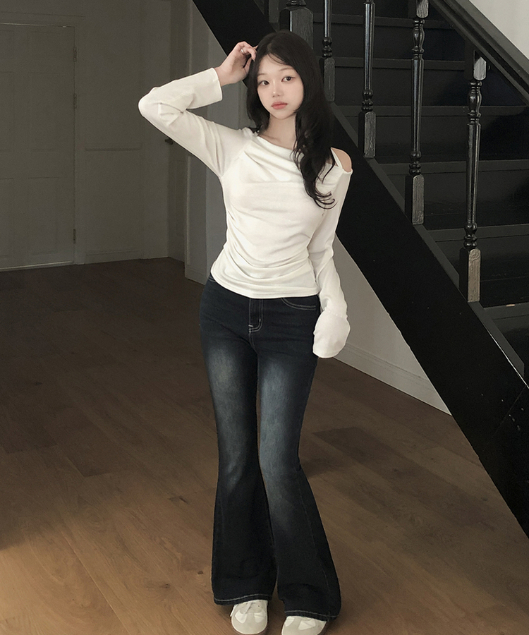 【丈別】ハイウエストブーツカットデニムパンツ BLUE