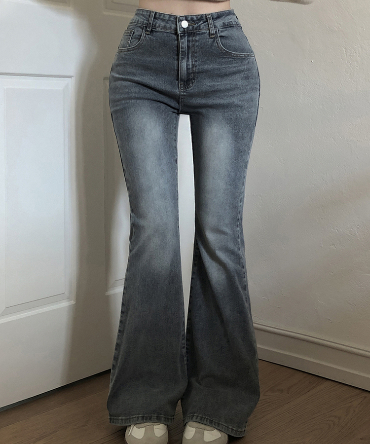 【丈別】ハイウエストブーツカットデニムパンツ LIGHT BLUE