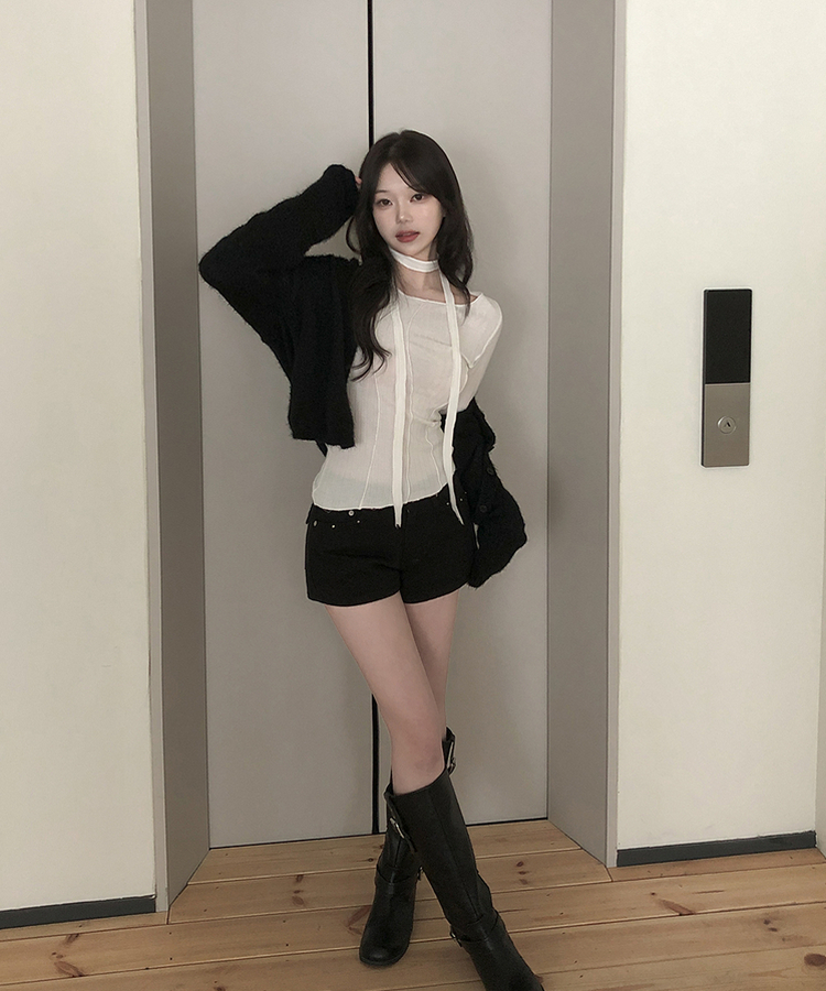 スタッズポケットコットンショートパンツ BLACK