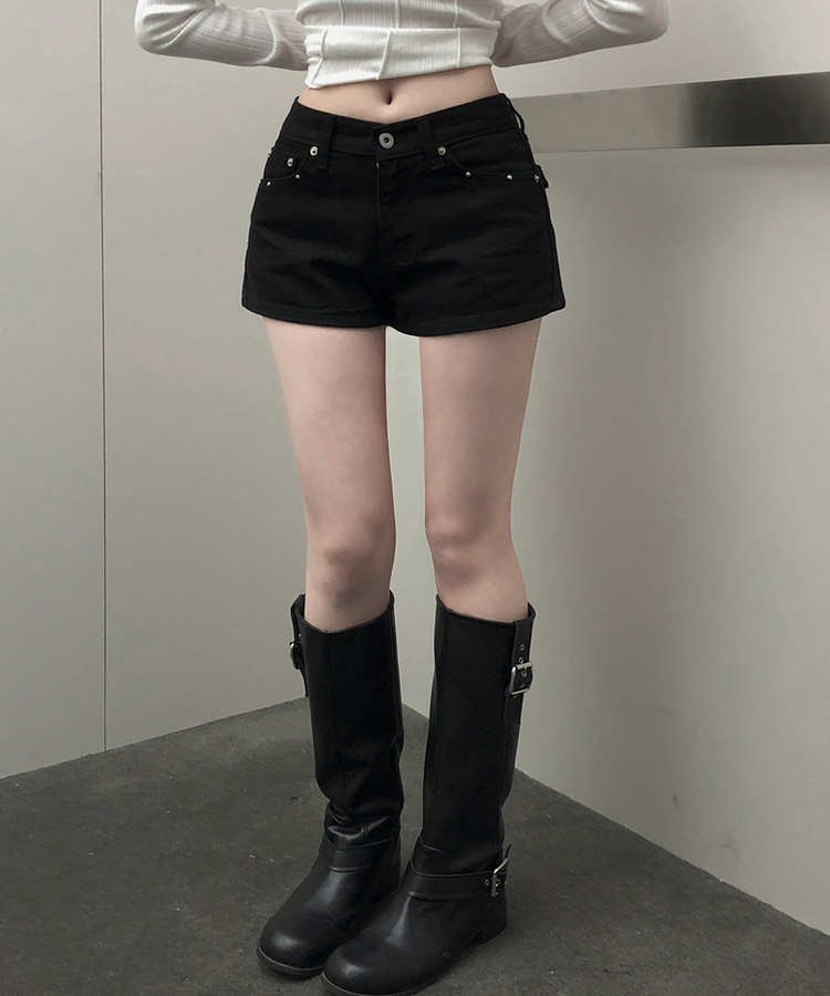 スタッズポケットコットンショートパンツ BLACK