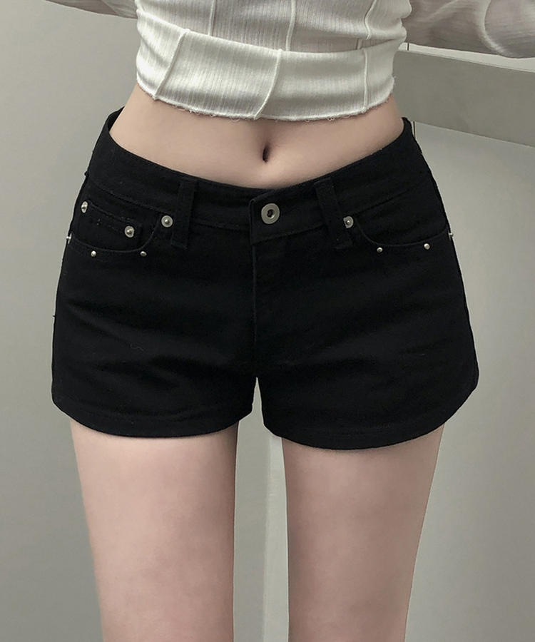 スタッズポケットコットンショートパンツ BLACK