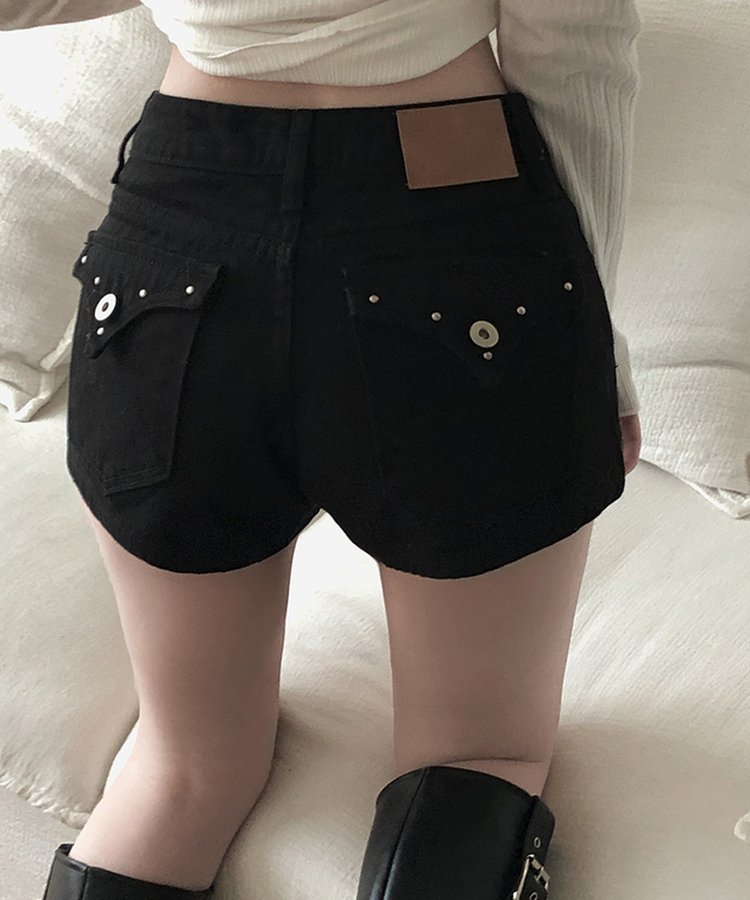 スタッズポケットコットンショートパンツ BLACK