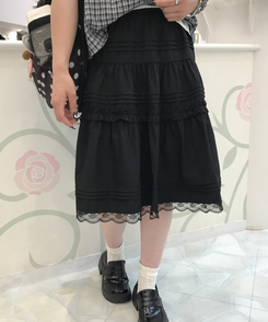 프릴 레이어드 롱스커트 블랙