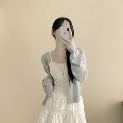 【カップ付き】レースレイヤードキャミソール WHITE