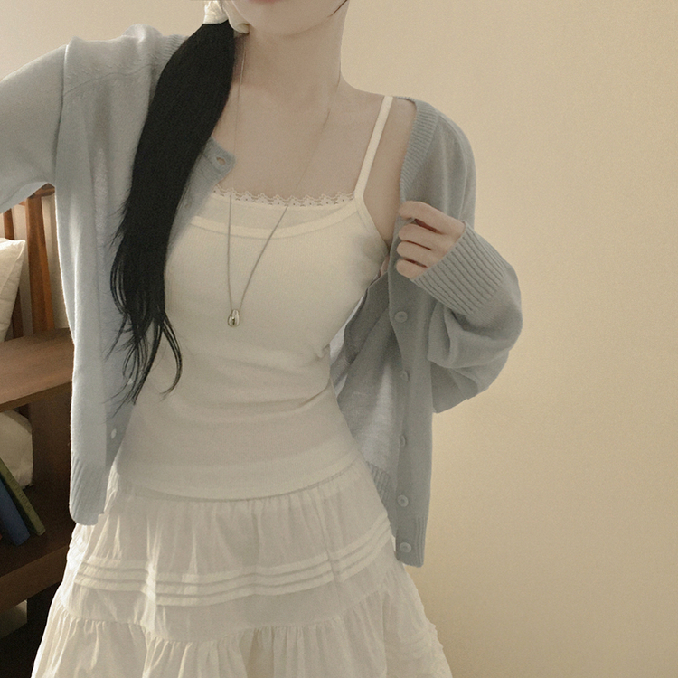 【カップ付き】レースレイヤードキャミソール WHITE