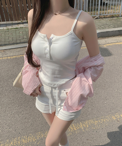 【カップ付き】ボタンストラップキャミソール WHITE