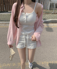 【カップ付き】ボタンストラップキャミソール WHITE