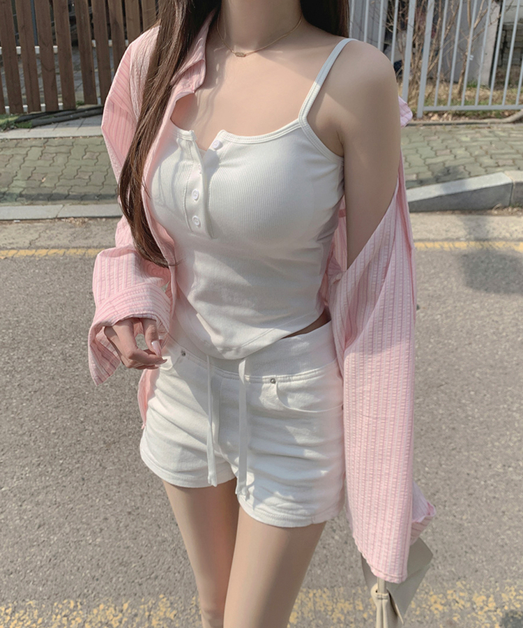 【カップ付き】ボタンストラップキャミソール WHITE