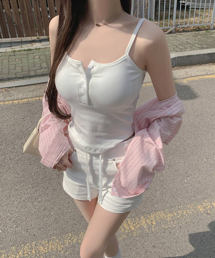 【カップ付き】ボタンストラップキャミソール WHITE