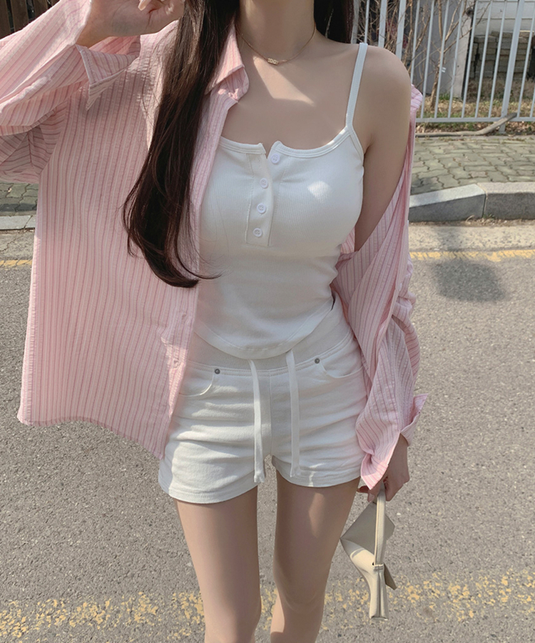 【カップ付き】ボタンストラップキャミソール WHITE