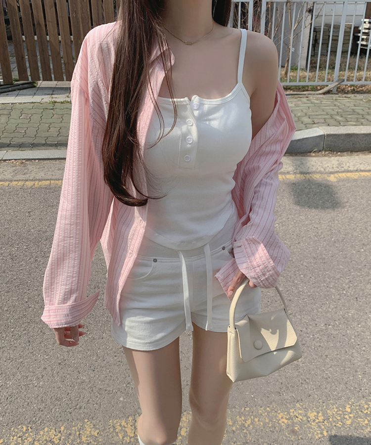 【カップ付き】ボタンストラップキャミソール WHITE