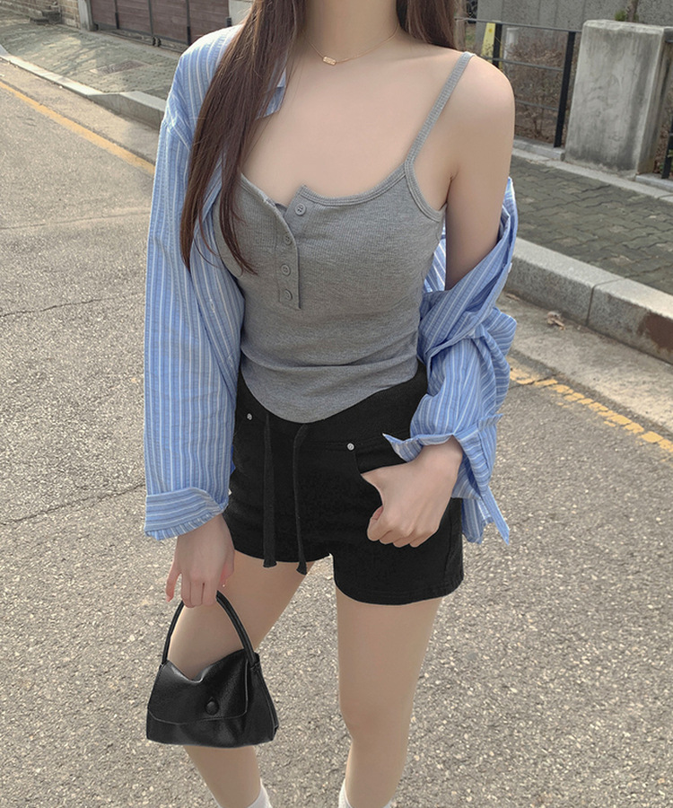 【カップ付き】ボタンストラップキャミソール GREY