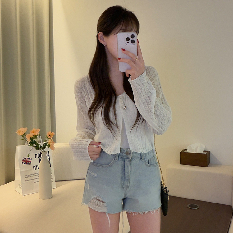 ボタンクロップシースルーリブニットカーディガン(7color) IVORY