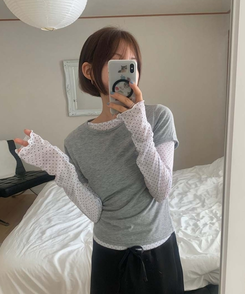 レイヤードットトップス＋無地半袖Tシャツ MELANGE
