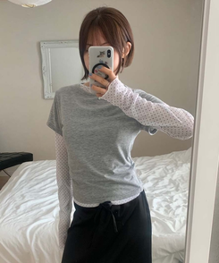 レイヤードットトップス＋無地半袖Tシャツ MELANGE