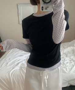 レイヤードットトップス＋無地半袖Tシャツ BLACK