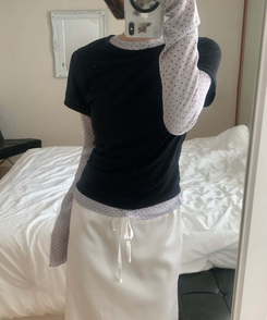 レイヤードットトップス＋無地半袖Tシャツ BLACK