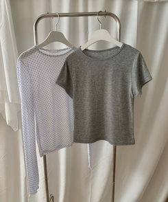 レイヤードットトップス＋無地半袖Tシャツ