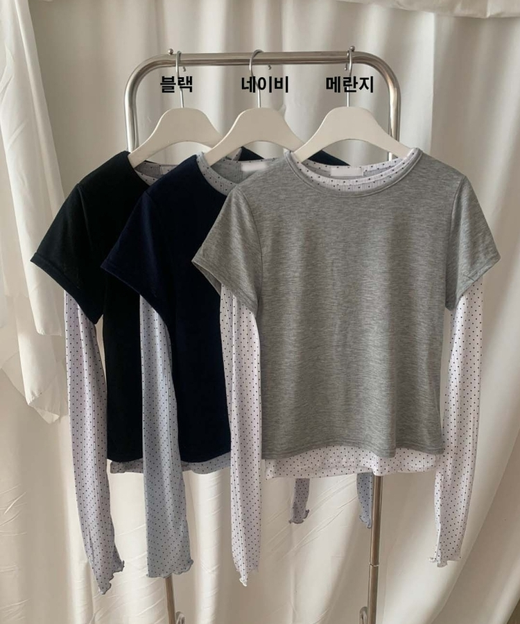 レイヤードットトップス＋無地半袖Tシャツ