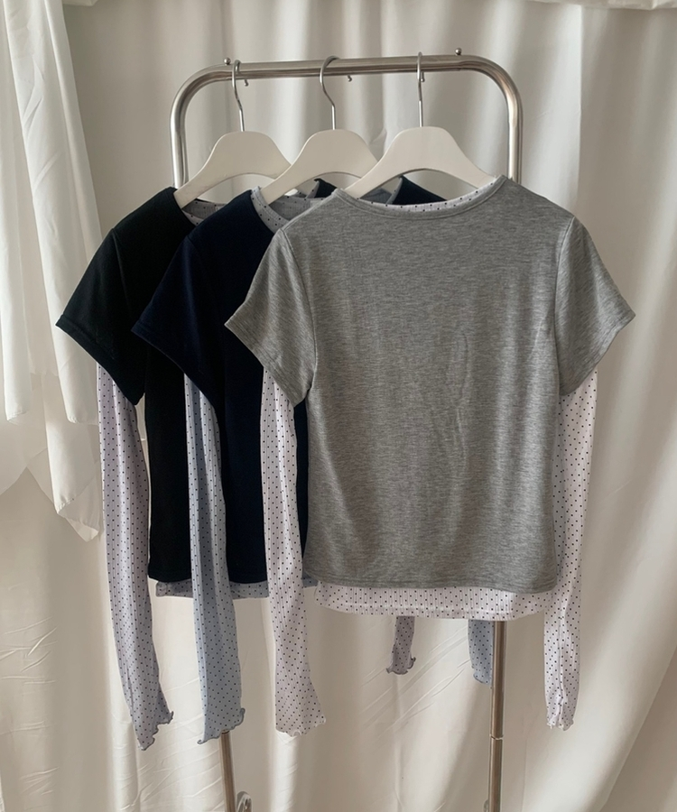 レイヤードットトップス＋無地半袖Tシャツ