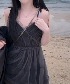 フリルリボンティアードキャミミニワンピース BLACK