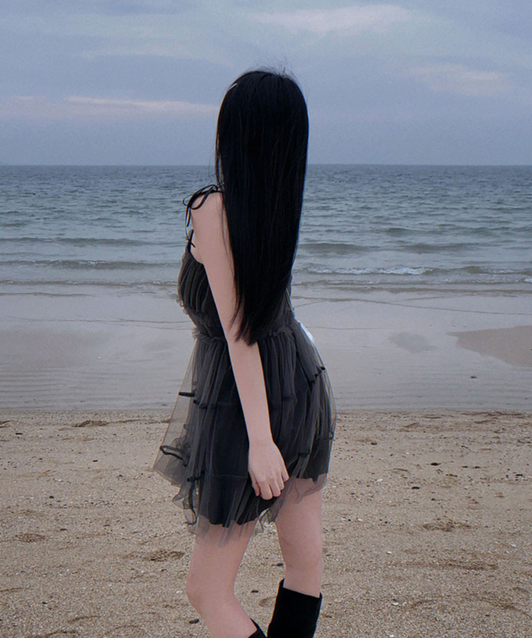 フリルリボンティアードキャミミニワンピース BLACK