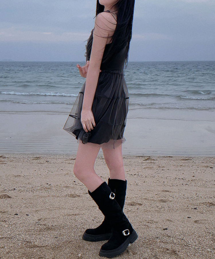 フリルリボンティアードキャミミニワンピース BLACK